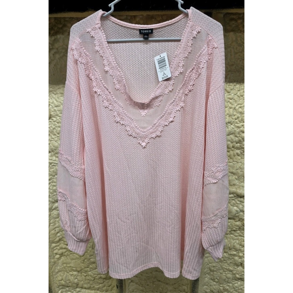 Torrid Waffle V-Neck Long Sleeve Mesh Inset Sweatshirt Pink Size 3X NWT